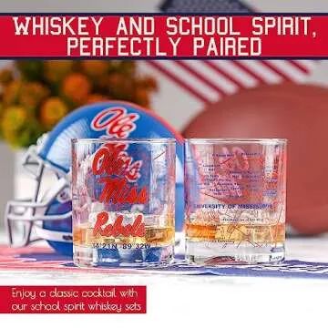 University Of Mississippi Whiskey Glass Set (2 Low Ball Glasses) - Contains Full Color Ole Miss Logo...