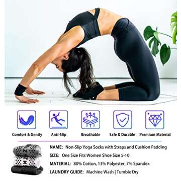 NEWZILL Yoga Socks for Women Non-Slip Grips & Straps, Ideal for Pilates, Pure Barre, Ballet, Dance, ...