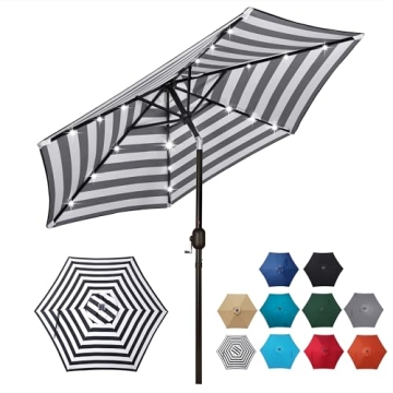 Blissun 7.5 ft Solar Umbrella 18 LED Lighted Patio Umbrella Table Market Umbrella with Tilt and Cran...