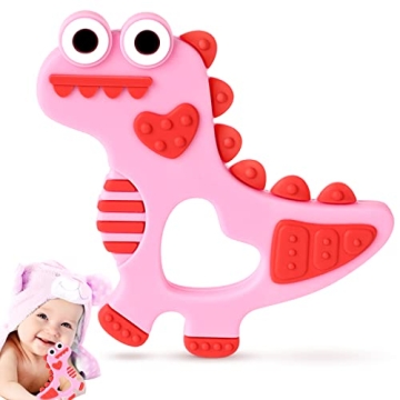 Soft Silicone Baby Teething Toys 0-6/6-12 Months Pink Dinosaur Teethers Toddler Gifts Baby Girls Boy...