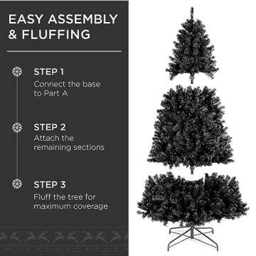 Best Choice Products 6ft Artificial Full Black Christmas Tree Seasonal Holiday Decoration for Home, Office, Party Decoration w/ 947 PVC Branch Tips, Metal Hinges, Foldable Base