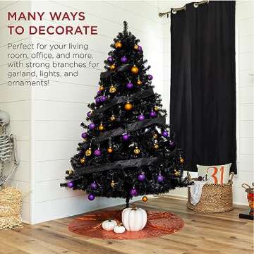 Best Choice Products 6ft Artificial Full Black Christmas Tree Seasonal Holiday Decoration for Home, Office, Party Decoration w/ 947 PVC Branch Tips, Metal Hinges, Foldable Base