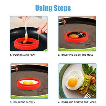 Emoly Silicone Non Stick, Egg Cooking Rings, Perfect Fried Egg Mold or Pancake Rings (New,4pcs), Mul...