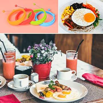Emoly Silicone Non Stick, Egg Cooking Rings, Perfect Fried Egg Mold or Pancake Rings (New,4pcs), Multicolor