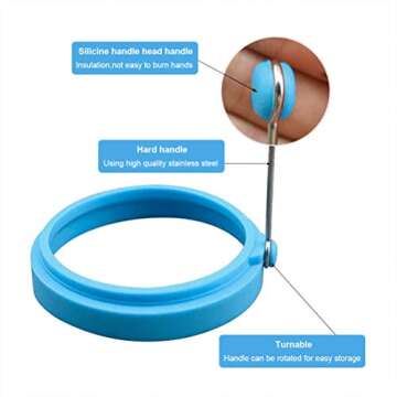 Emoly Silicone Non Stick, Egg Cooking Rings, Perfect Fried Egg Mold or Pancake Rings (New,4pcs), Multicolor