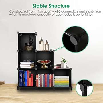TomCare Cube Storage Organizer 6-Cube Closet Organizer Storage Shelves DIY Storage Cubes Organizer Cabinet Book Shelf for Bedroom Living Room Office, Black