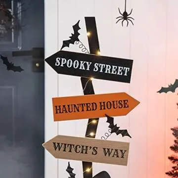 Glitzhome 42" H Wooden Witch's Broom Porch Decor, Farmhouse Halloween Yard Sign Rustic Style Directional Porch Sign for Home Halloween Party Decor