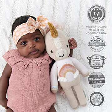 cuddle + kind Zara The Unicorn Little 13" Hand-Knit Doll – 1 Doll = 10 Meals, Fair Trade, Heirloom Quality, Handcrafted in Peru, 100% Cotton Yarn