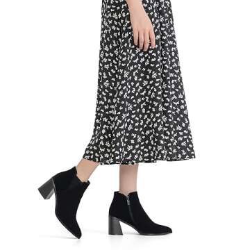 Vepose Women's Ankle Booties Pointed Toe, Block Chunky Heel Boots, 9631 - Blacknubuck, Size 8 US, wi...