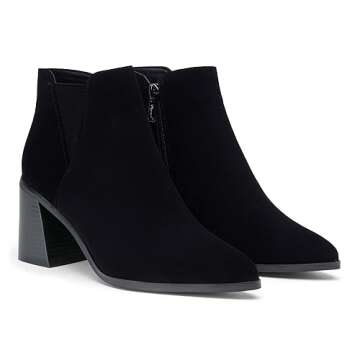 Vepose Women's Ankle Booties Pointed Toe, Block Chunky Heel Boots, 9631 - Blacknubuck, Size 8 US, with Side Zipper (CJY9631 blacknubuck 08)