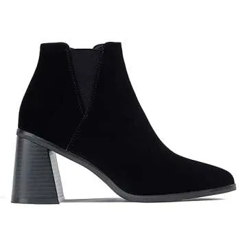 Vepose Women's Ankle Booties Pointed Toe, Block Chunky Heel Boots, 9631 - Blacknubuck, Size 8 US, with Side Zipper (CJY9631 blacknubuck 08)