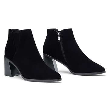 Vepose Women's Ankle Booties Pointed Toe, Block Chunky Heel Boots, 9631 - Blacknubuck, Size 8 US, with Side Zipper (CJY9631 blacknubuck 08)