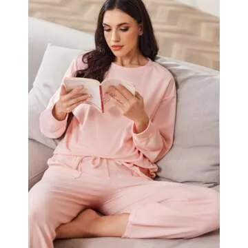 Ekouaer Women's Soft Micro Fleece Pajama Set