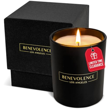Benevolence LA Clearance Candles | Rose & Sandalwood Soy Scented Candles | 6 oz Black Scented Candle in a Glass Jar | Manly Indulgence Candles | Candles for Men and Women