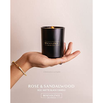 Benevolence LA Clearance Candles | Rose & Sandalwood Soy Scented Candles | 6 oz Black Scented Candle in a Glass Jar | Manly Indulgence Candles | Candles for Men and Women