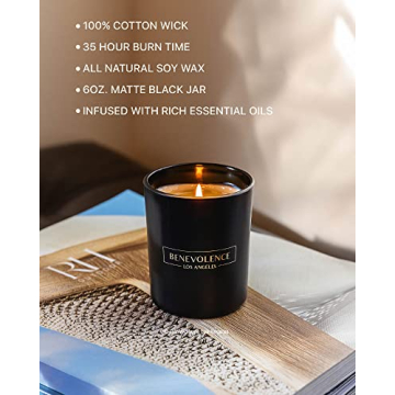 Benevolence LA Clearance Candles | Rose & Sandalwood Soy Scented Candles | 6 oz Black Scented Candle in a Glass Jar | Manly Indulgence Candles | Candles for Men and Women