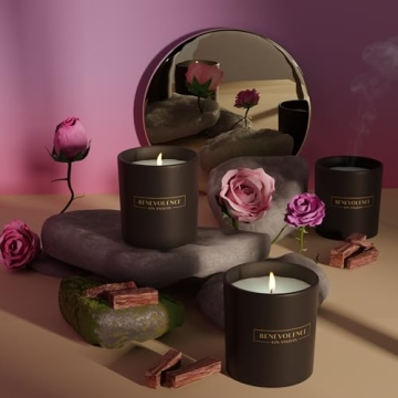 Benevolence LA Clearance Candles | Rose & Sandalwood Soy Scented Candles | 6 oz Black Scented Candle in a Glass Jar | Manly Indulgence Candles | Candles for Men and Women