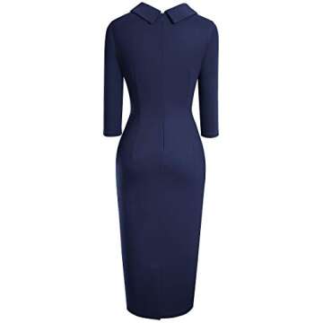 HOMEYEE Women's Retro Pleated Bodycon Work Office Pencil Dresses B597 B574(Navy Blue,10)