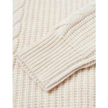 LINY XIN Women's 2023 Oversized Fall Winter Warm Crewneck Long Sleeve Knit Cable Long Pullover Merino Wool Sweater Dress (Beige,L)