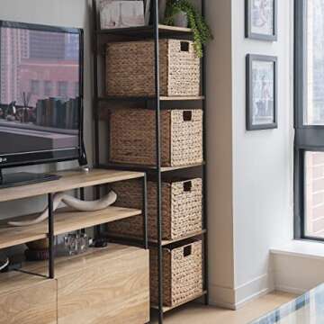 Westerly 4 Decorative Hand-Woven Small Water Hyacinth Wicker Storage Basket, 13x11x11 Perfect for Sh...