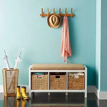 Westerly 4 Decorative Hand-Woven Small Water Hyacinth Wicker Storage Basket, 13x11x11 Perfect for Shelving Units
