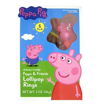 Peppa Pig and Friends Hard Candy Lollipop Rings, 3 Ounce