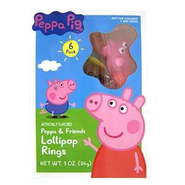 Peppa Pig and Friends Hard Candy Lollipop Rings, 3 Ounce
