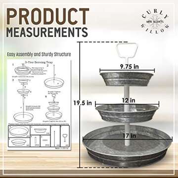 Curly Willow 3 Tier Galvanized Serving Trays with Handle