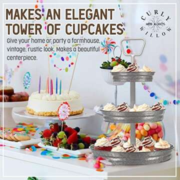 Curly Willow 3 Tier Galvanized Serving Trays with Handle