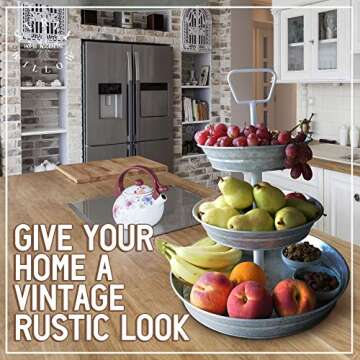 Curly Willow 3 Tier Galvanized Serving Trays with Handle