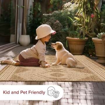 nuLOOM 7' x 9' Outdoor Tribal Geometric Area Rug, Stain Resistant, Weather Resistant, High Traffic, Patio, Balcony, Outside, Ranya Light Brown