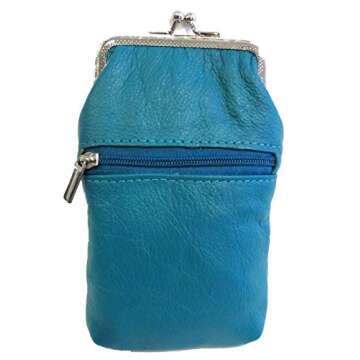 Women 100% Pure Leather Cigarette Case Lighter Match Pocket Zipper Coin Pouch -4 Color (Teal)