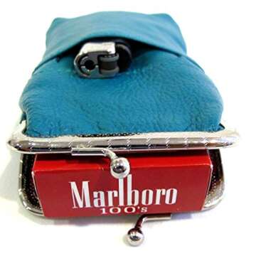 Women 100% Pure Leather Cigarette Case Lighter Match Pocket Zipper Coin Pouch -4 Color (Teal)