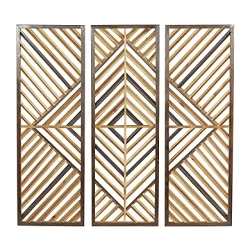 Deco 79 Geometric Wood Wall Decor - Set of 3 Slatted Panels