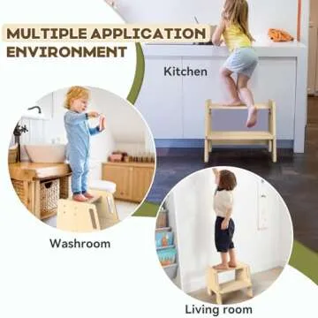 Toddler 2 Step Wooden Stool – Sturdy Step Ladder for Bathroom, Kitchen & Home Use, Non-Slip Base, Lightweight, Stylish Wood Grain Finish, Ideal for Kids to Reach High Shelves & Sink