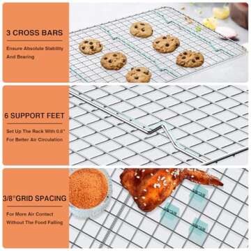 Cooling Rack for Baking 2-Pack, 15 x 10 Inches Baking Rack, Stainless Steel Wire Cookie Rack Fits Jelly Roll Sheet Pan, Oven Safe for Cooking, Roasting, Grilling