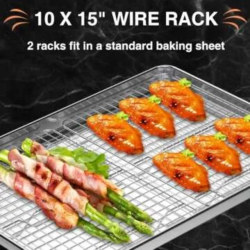 Cooling Rack for Baking 2-Pack, 15 x 10 Inches Baking Rack, Stainless Steel Wire Cookie Rack Fits Jelly Roll Sheet Pan, Oven Safe for Cooking, Roasting, Grilling