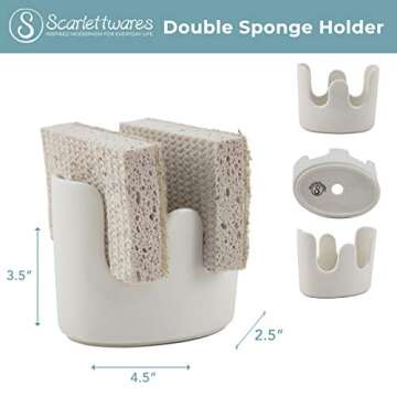 scarlettwares Kitchen Sponge Holder for Sink Ceramic White Rustic Farmhouse Holds Two Sponges