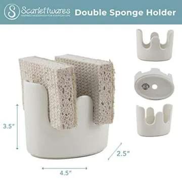 scarlettwares Kitchen Sponge Holder for Sink Ceramic White Rustic Farmhouse Holds Two Sponges