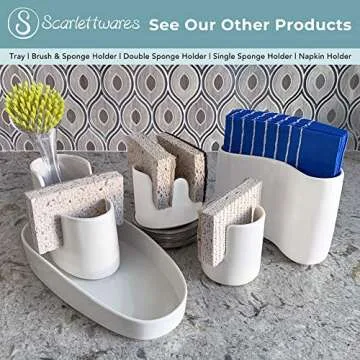 scarlettwares Kitchen Sponge Holder for Sink Ceramic White Rustic Farmhouse Holds Two Sponges