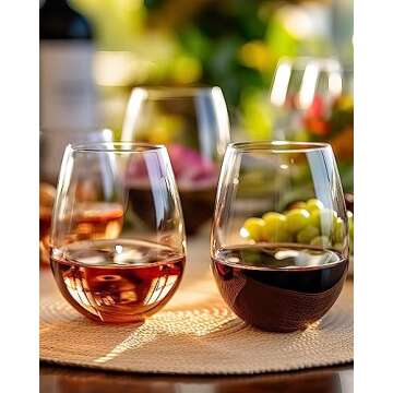 LUXU Stemless Wine Glasses(Set of 4)-20 oz,Crystal Wine Cups for Red or White Wine,Large Water Juice Glasses,No Stem Glass Beverage Cups,Clear Drinking Tumblers for Any Occasion