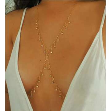 Rhinestone Dripping Body Chain, Shiny Crystals Bra Body Chain, Bikini Body Jewelry, Layering Festival Jewelry Body Chain for Women (BC045-Rhinestone Dripping)