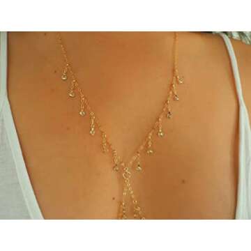 Rhinestone Dripping Body Chain, Shiny Crystals Bra Body Chain, Bikini Body Jewelry, Layering Festival Jewelry Body Chain for Women (BC045-Rhinestone Dripping)