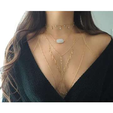 Rhinestone Dripping Body Chain, Shiny Crystals Bra Body Chain, Bikini Body Jewelry, Layering Festival Jewelry Body Chain for Women (BC045-Rhinestone Dripping)