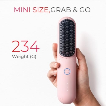 TYMO Porta Cordless Hair Straightener Brush, Portable Mini Straightening Brush for Travel, Negative Ion Hot Comb Hair Straightener for Women, Lightweight to Carry Out, USB Rechargeable, Blush
