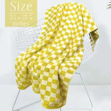 Jacquotha Checkered Bath Towel Set in Yellow and Lilac, Soft Large Shower Towels Bathroom 2 Pack 55” x 27.5”, Thin Quick Drying for Beach Pool Swim