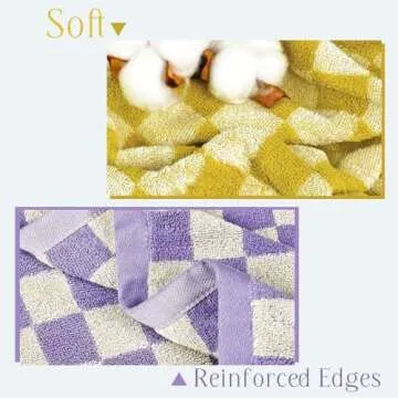 Jacquotha Checkered Bath Towel Set in Yellow and Lilac, Soft Large Shower Towels Bathroom 2 Pack 55” x 27.5”, Thin Quick Drying for Beach Pool Swim