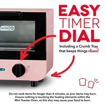 DASH Mini Toaster Oven Cooker for Bread, Bagels, Cookies, Pizza, Paninis & More with Baking Tray, Rack, Auto Shut Off Feature - Pink
