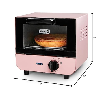 DASH Mini Toaster Oven Cooker for Bread, Bagels, Cookies, Pizza, Paninis & More with Baking Tray, Rack, Auto Shut Off Feature - Pink