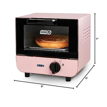 DASH Mini Toaster Oven Cooker for Bread, Bagels, Cookies, Pizza, Paninis & More with Baking Tray, Rack, Auto Shut Off Feature - Pink